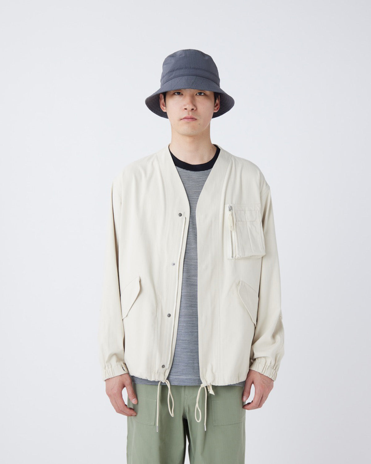 TAKIBI Herringbone Collarless Jacket