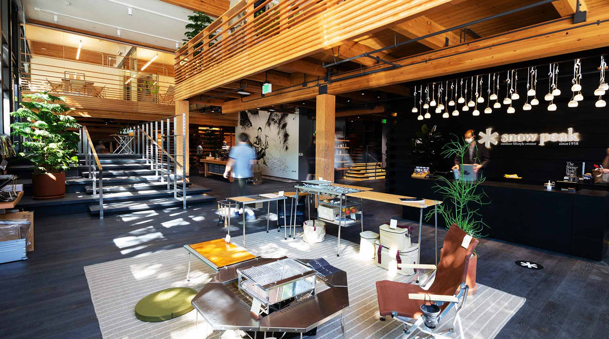 customers shopping at the Snow Peak USA Flagship retail store in Portland, Oregon.